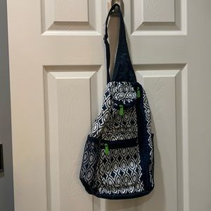 Thirty-one sling bag, dark blue pattern with green accents